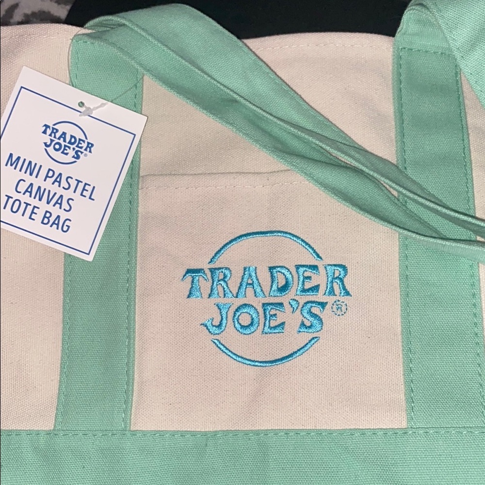 Mint Green and Cream Canvas Tote Bag